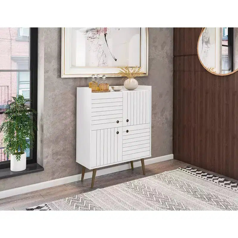 45.5" Mid-Century Modern 4-Shelf Accent Cabinet | 2 Doors | MDF