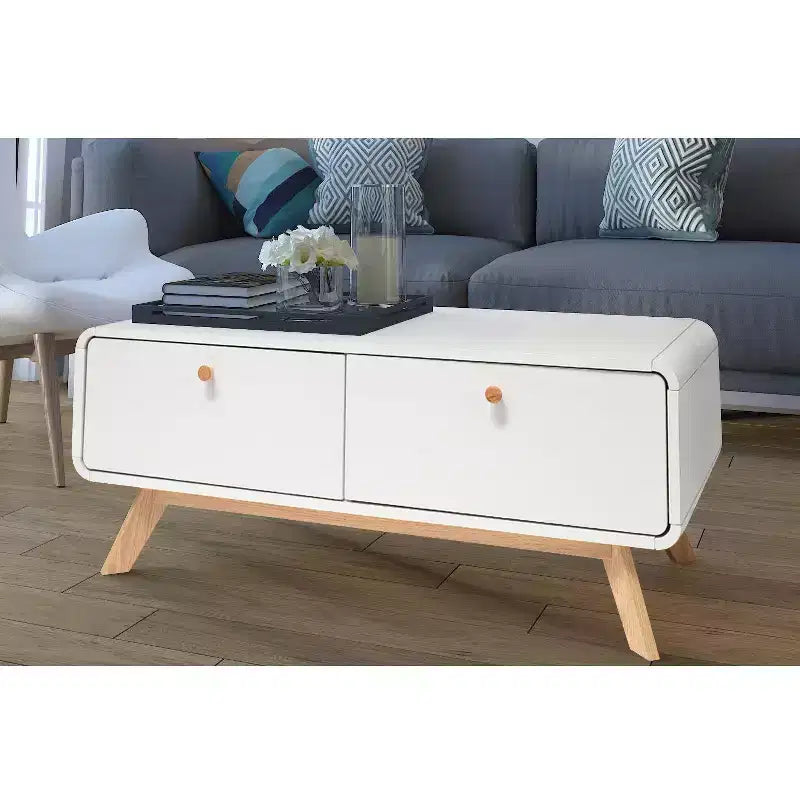 Scandinavian 2-Drawer Curved Entertainment Console | White | 39.5"W | TVs up to 50"