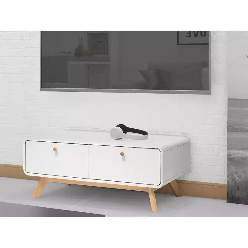 Scandinavian 2-Drawer Curved Entertainment Console | White | 39.5"W | TVs up to 50"