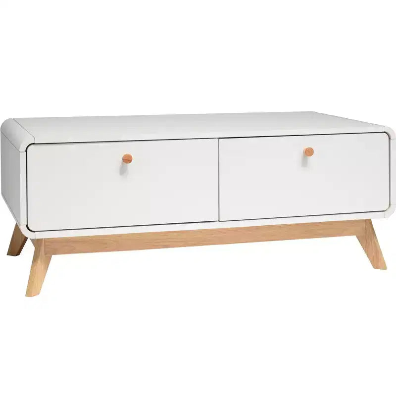 Scandinavian 2-Drawer Curved Entertainment Console | White | 39.5"W | TVs up to 50"