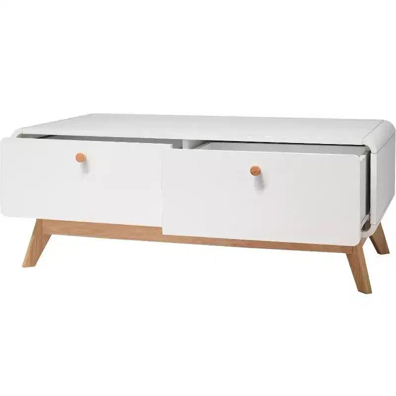 Scandinavian 2-Drawer Curved Entertainment Console | White | 39.5"W | TVs up to 50"