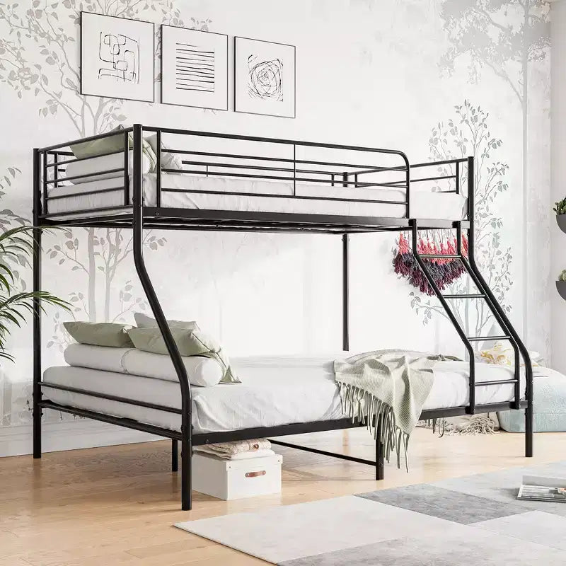 Twin-Over-Full Metal Bunk Bed | Ladder & Enhanced Guardrail | Black | 400 lb