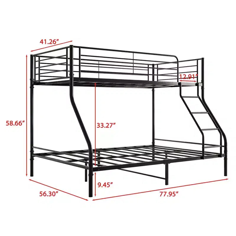 Twin-Over-Full Metal Bunk Bed | Ladder & Enhanced Guardrail | Black | 400 lb