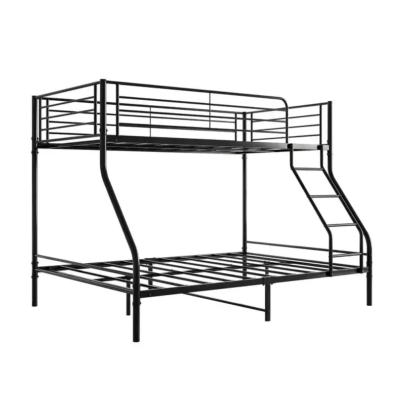 Twin-Over-Full Metal Bunk Bed | Ladder & Enhanced Guardrail | Black | 400 lb