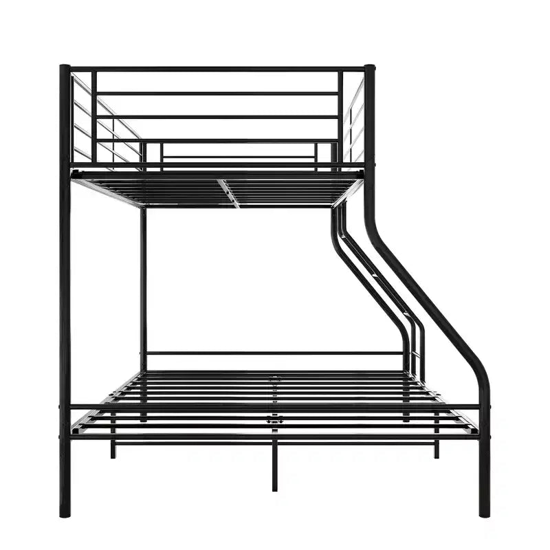 Twin-Over-Full Metal Bunk Bed | Ladder & Enhanced Guardrail | Black | 400 lb