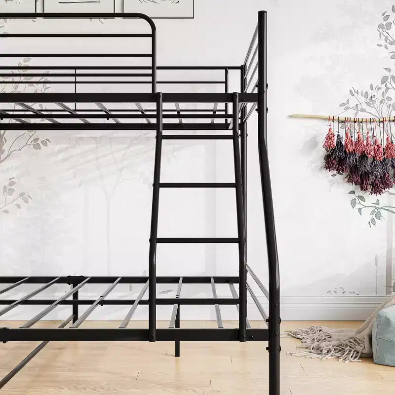 Twin-Over-Full Metal Bunk Bed | Ladder & Enhanced Guardrail | Black | 400 lb