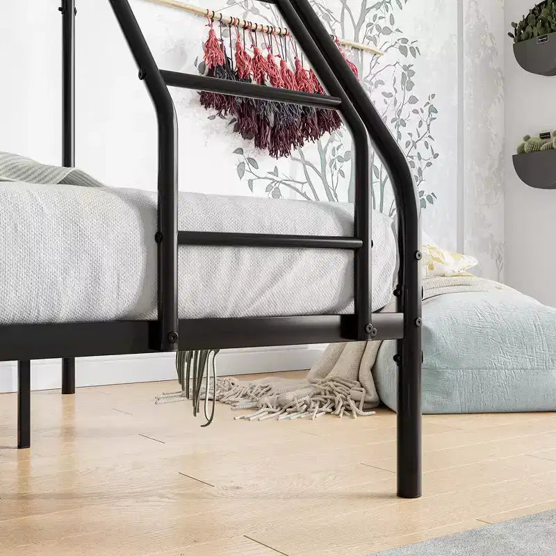 Twin-Over-Full Metal Bunk Bed | Ladder & Enhanced Guardrail | Black | 400 lb