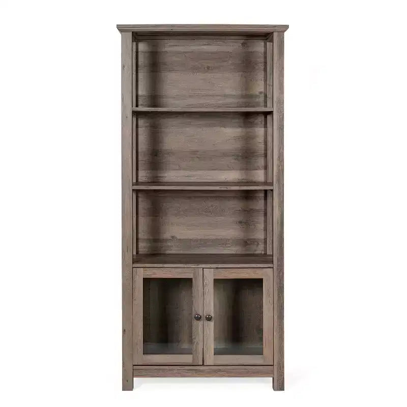 Modern Farmhouse Bookcase & Storage Cabinet | Tempered Glass Doors | 3 Shelves | 200 lb