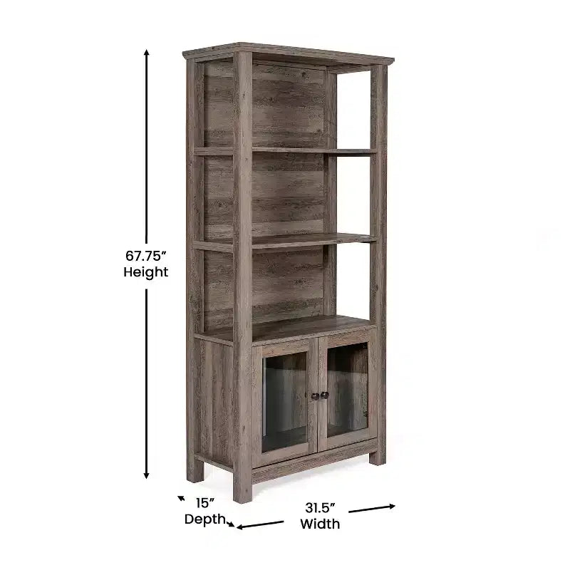 Modern Farmhouse Bookcase & Storage Cabinet | Tempered Glass Doors | 3 Shelves | 200 lb