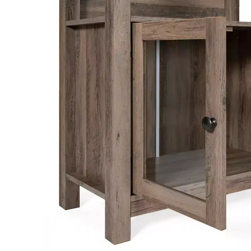 Modern Farmhouse Bookcase & Storage Cabinet | Tempered Glass Doors | 3 Shelves | 200 lb