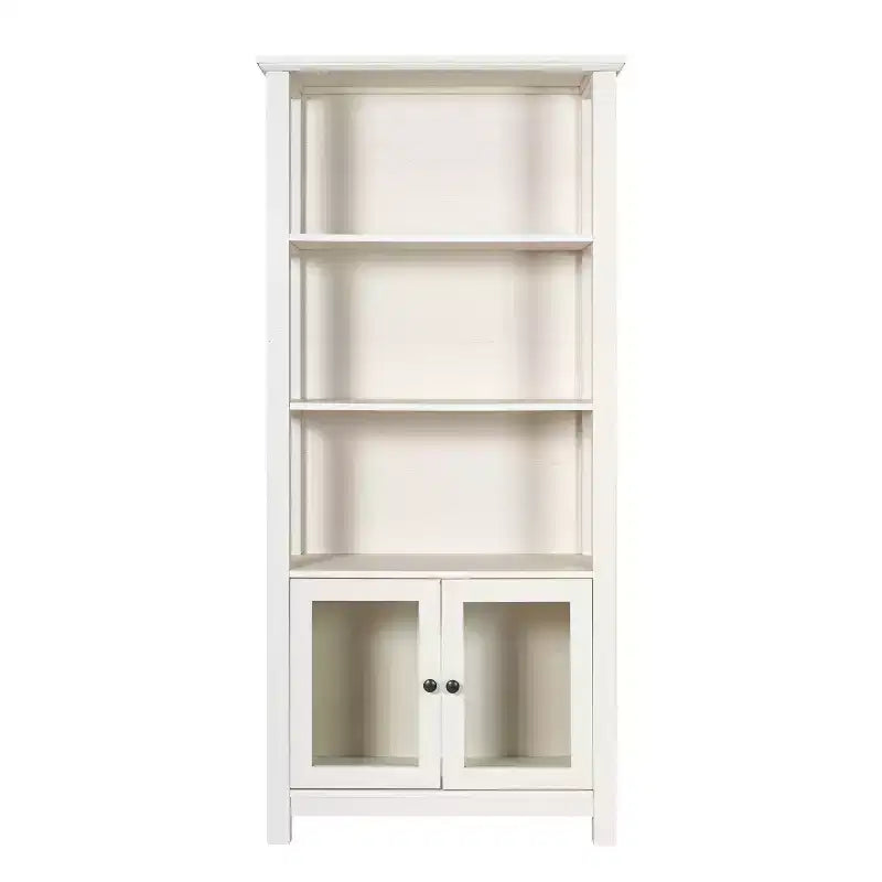 Modern Farmhouse Bookcase & Storage Cabinet | Tempered Glass Doors | 3 Shelves | 200 lb