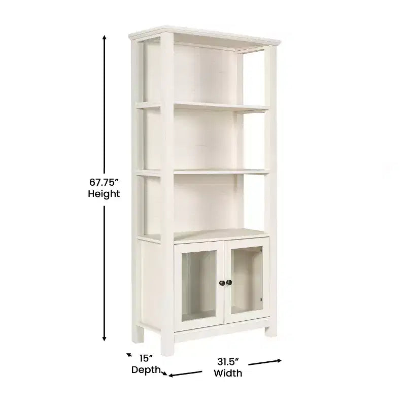 Modern Farmhouse Bookcase & Storage Cabinet | Tempered Glass Doors | 3 Shelves | 200 lb