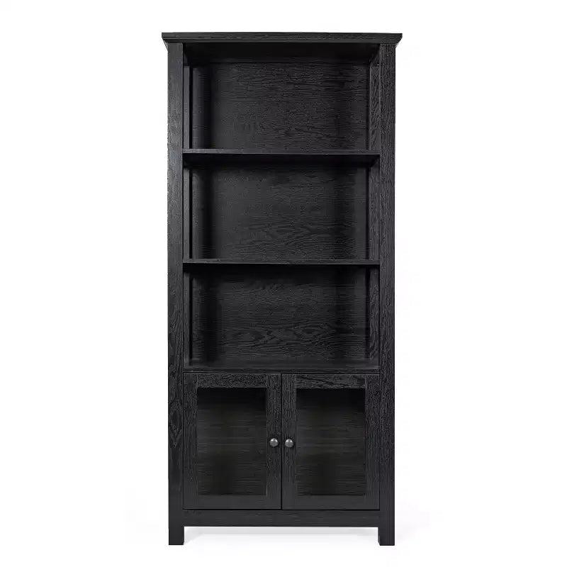 Modern Farmhouse Bookcase & Storage Cabinet | Tempered Glass Doors | 3 Shelves | 200 lb