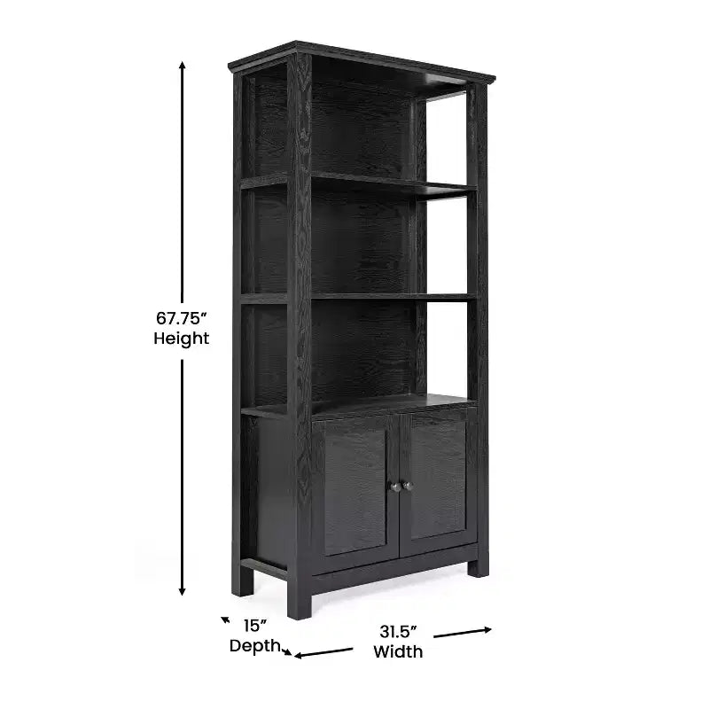 Modern Farmhouse Bookcase & Storage Cabinet | Tempered Glass Doors | 3 Shelves | 200 lb