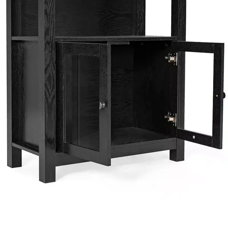 Modern Farmhouse Bookcase & Storage Cabinet | Tempered Glass Doors | 3 Shelves | 200 lb