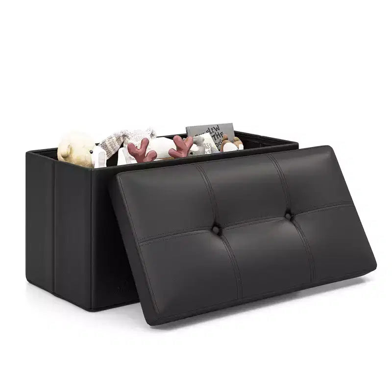 Folding Storage Ottoman | PVC Leather | 30" Rectangle | 330 lb | Footstool