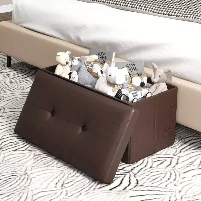 Folding Storage Ottoman | PVC Leather | 30" Rectangle | 330 lb | Footstool