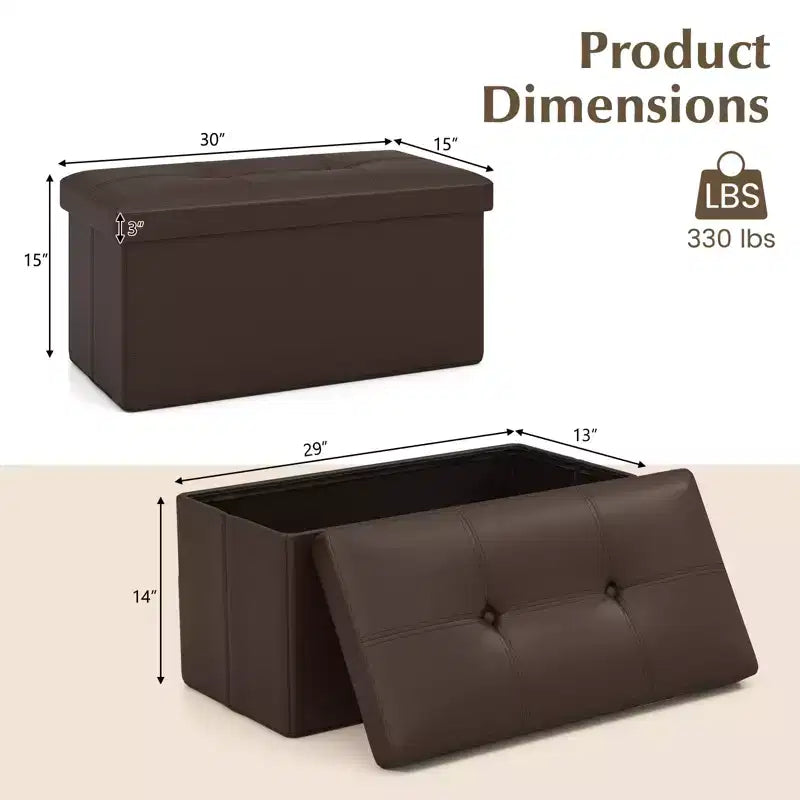 Folding Storage Ottoman | PVC Leather | 30" Rectangle | 330 lb | Footstool