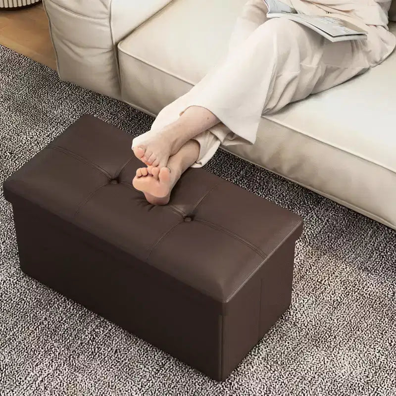 Folding Storage Ottoman | PVC Leather | 30" Rectangle | 330 lb | Footstool