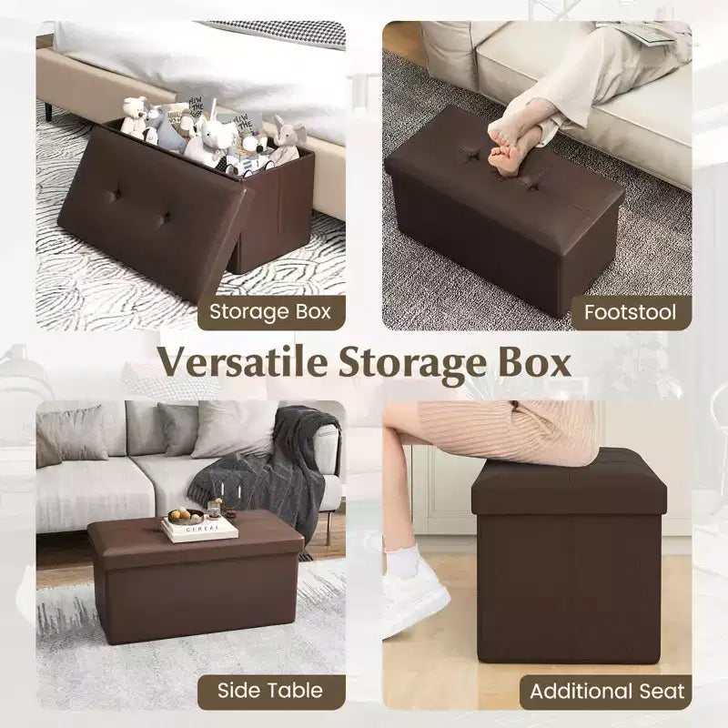 Folding Storage Ottoman | PVC Leather | 30" Rectangle | 330 lb | Footstool