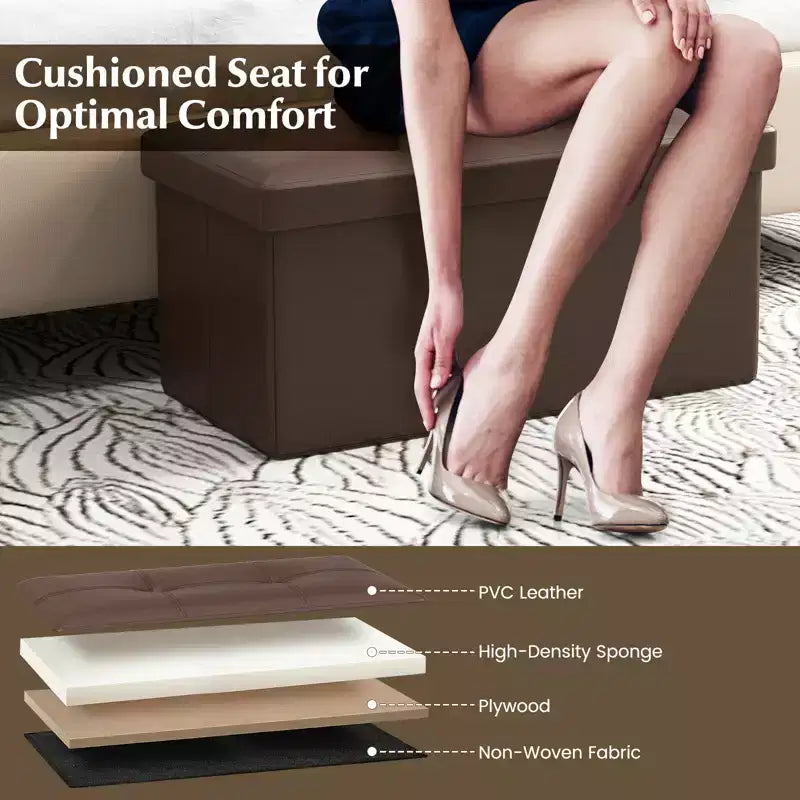 Folding Storage Ottoman | PVC Leather | 30" Rectangle | 330 lb | Footstool