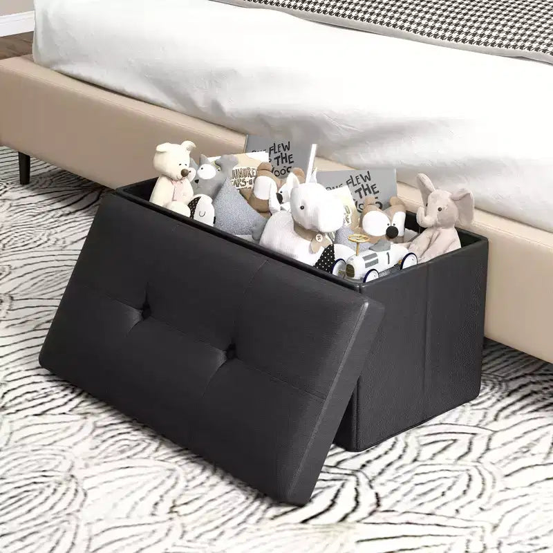 Folding Storage Ottoman | PVC Leather | 30" Rectangle | 330 lb | Footstool