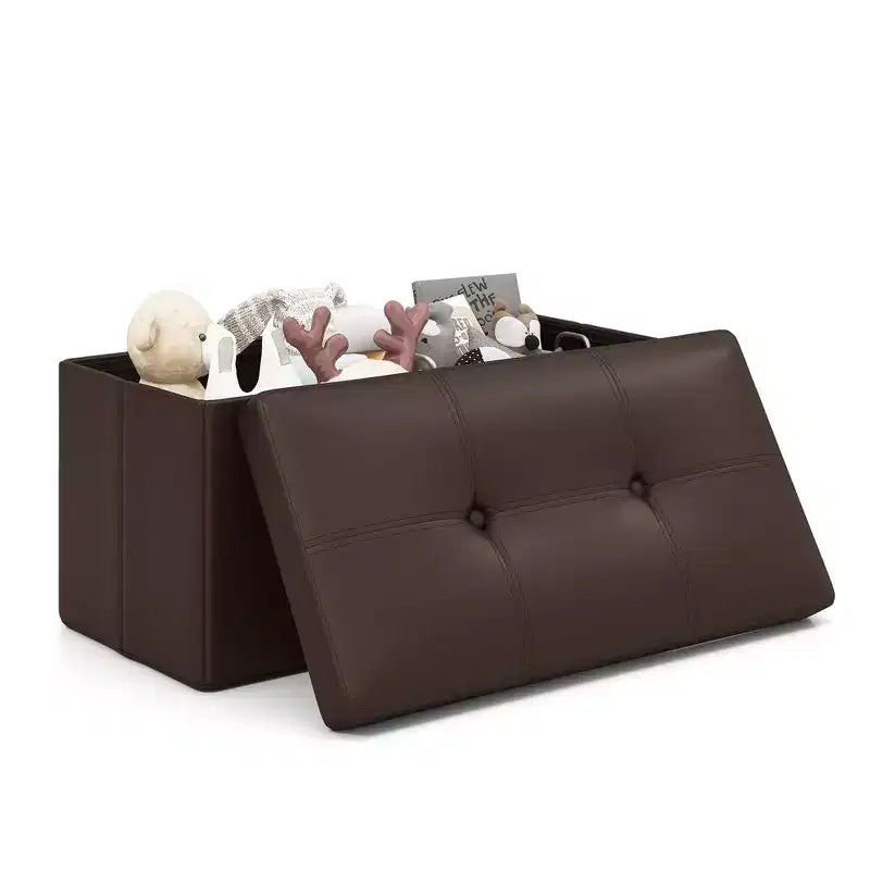 Folding Storage Ottoman | PVC Leather | 30" Rectangle | 330 lb | Footstool