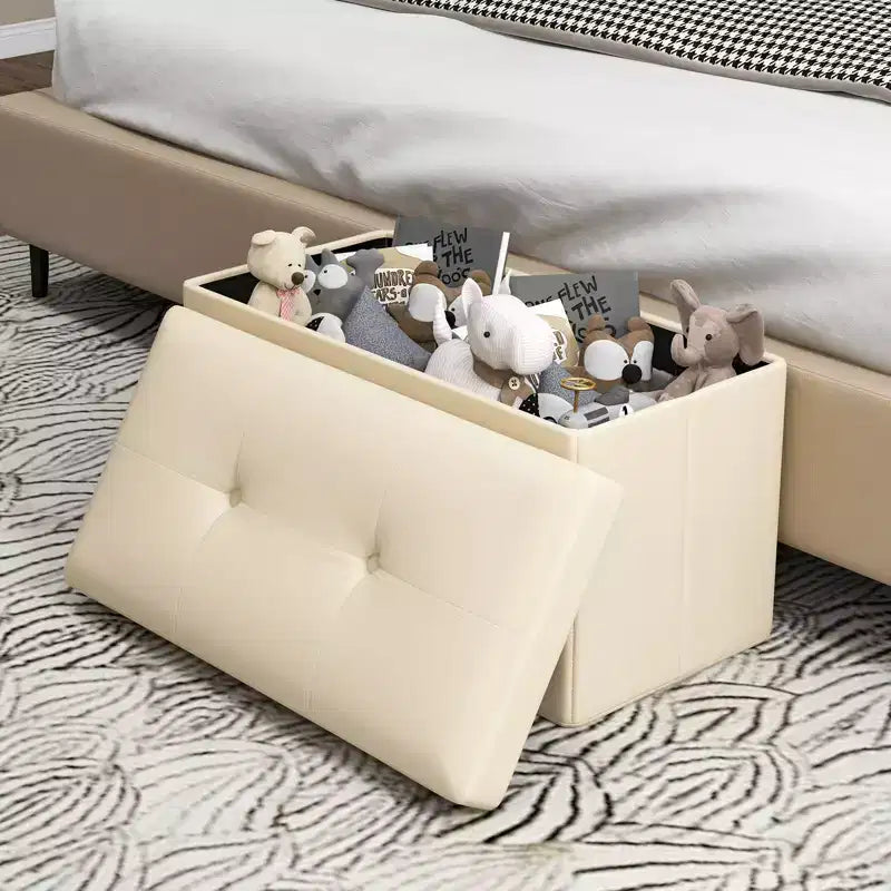 Folding Storage Ottoman | PVC Leather | 30" Rectangle | 330 lb | Footstool