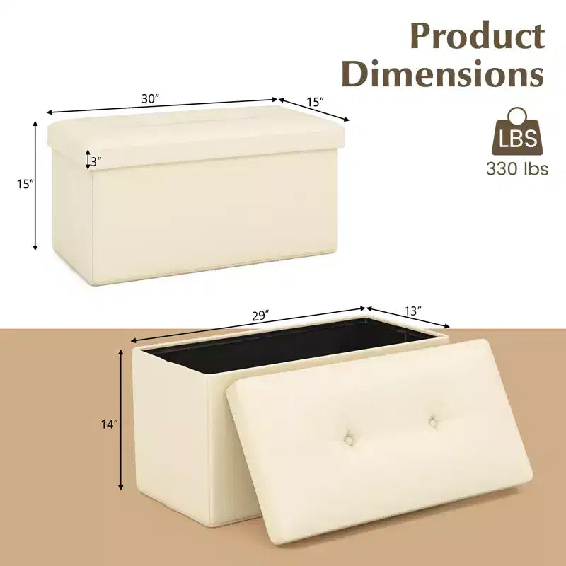 Folding Storage Ottoman | PVC Leather | 30" Rectangle | 330 lb | Footstool