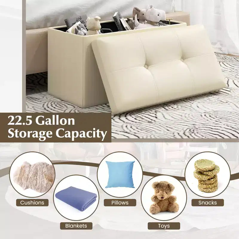 Folding Storage Ottoman | PVC Leather | 30" Rectangle | 330 lb | Footstool
