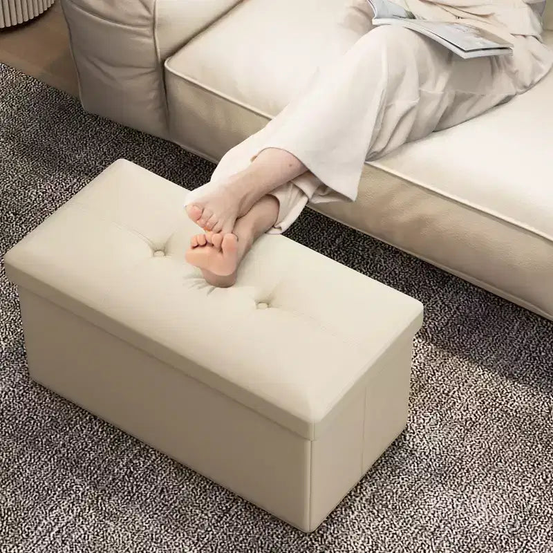Folding Storage Ottoman | PVC Leather | 30" Rectangle | 330 lb | Footstool