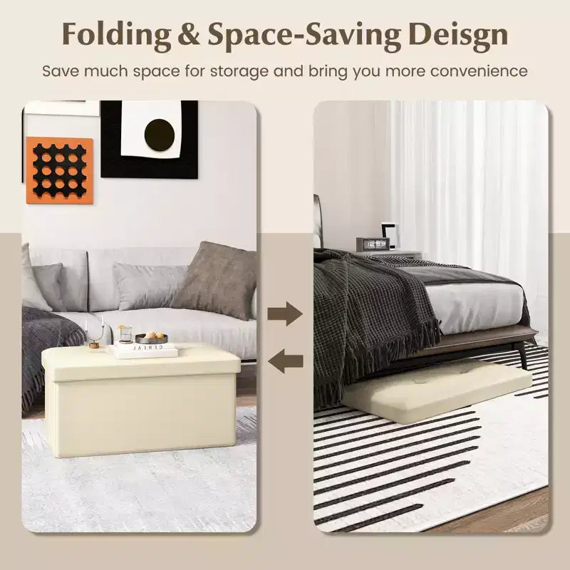 Folding Storage Ottoman | PVC Leather | 30" Rectangle | 330 lb | Footstool