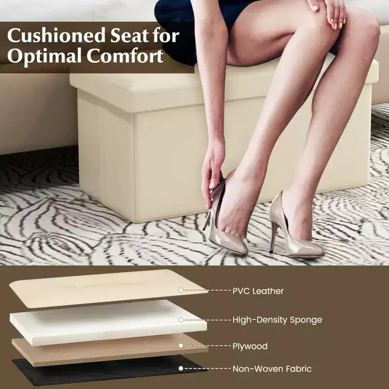 Folding Storage Ottoman | PVC Leather | 30" Rectangle | 330 lb | Footstool