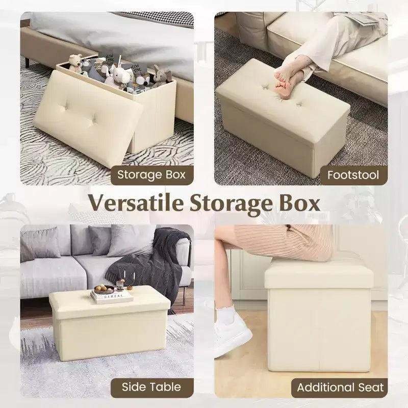 Folding Storage Ottoman | PVC Leather | 30" Rectangle | 330 lb | Footstool