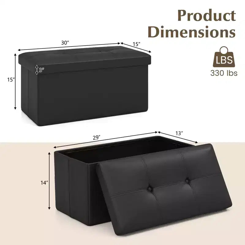 Folding Storage Ottoman | PVC Leather | 30" Rectangle | 330 lb | Footstool