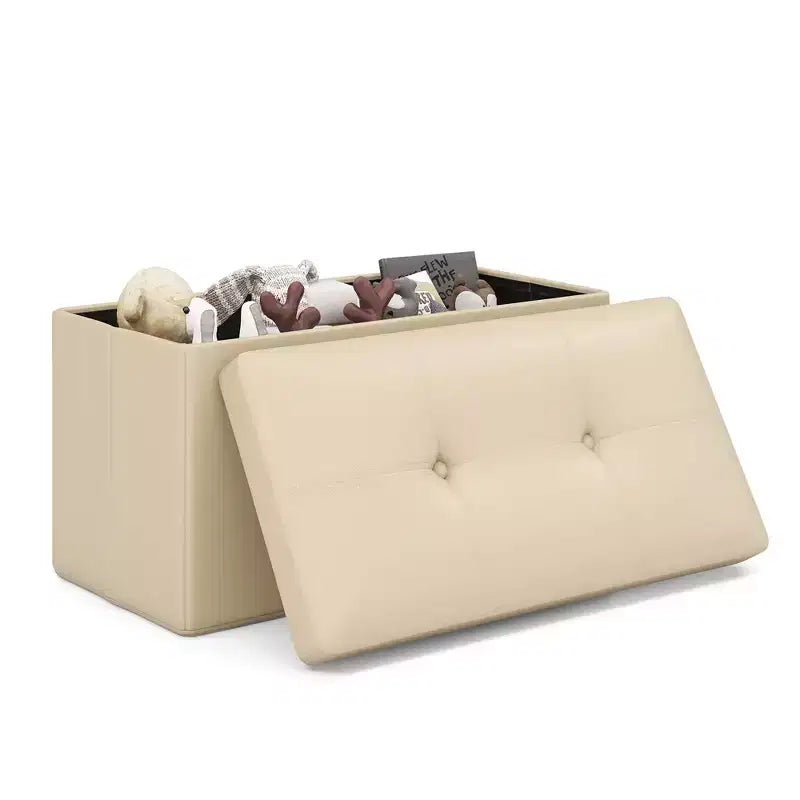 Folding Storage Ottoman | PVC Leather | 30" Rectangle | 330 lb | Footstool