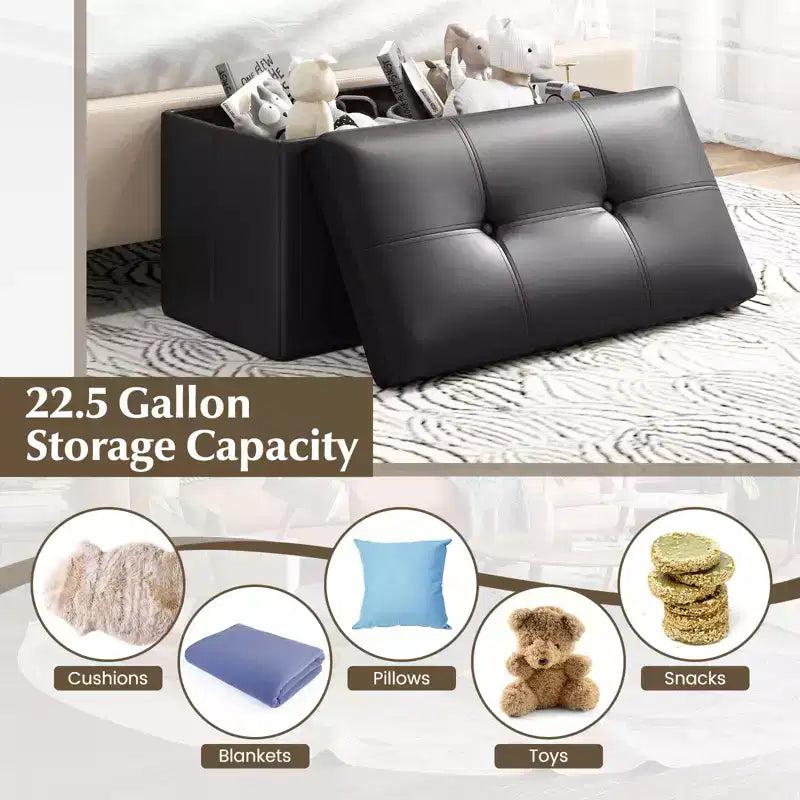 Folding Storage Ottoman | PVC Leather | 30" Rectangle | 330 lb | Footstool