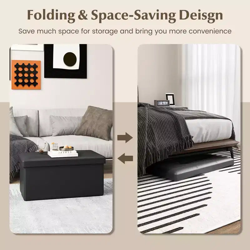 Folding Storage Ottoman | PVC Leather | 30" Rectangle | 330 lb | Footstool
