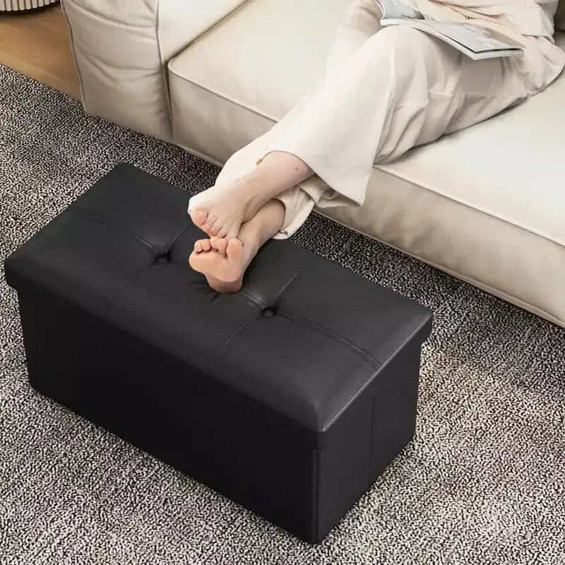 Folding Storage Ottoman | PVC Leather | 30" Rectangle | 330 lb | Footstool