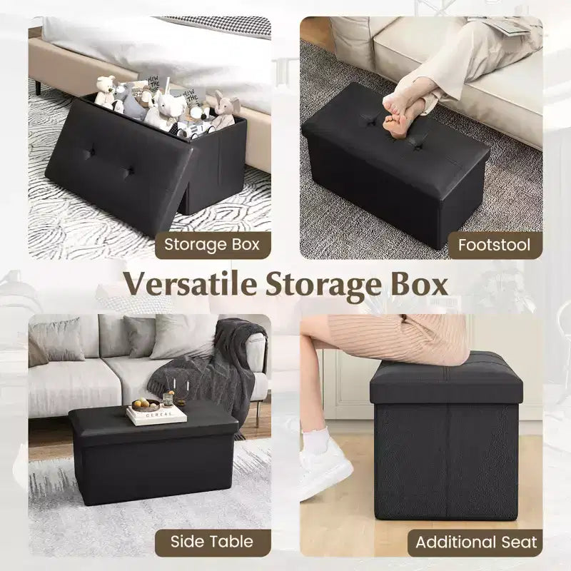 Folding Storage Ottoman | PVC Leather | 30" Rectangle | 330 lb | Footstool