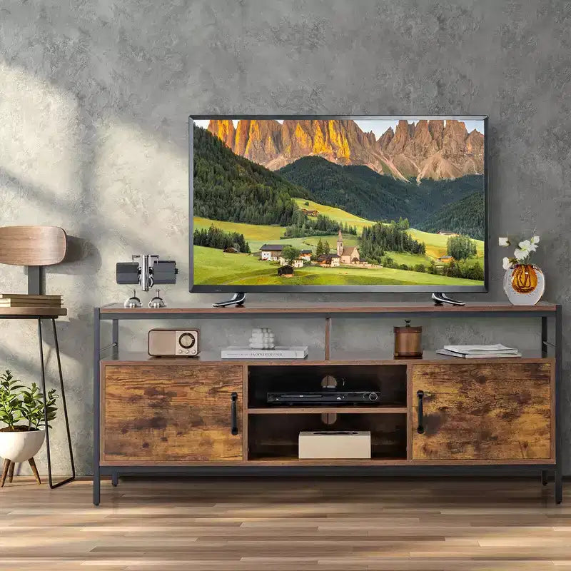 Industrial TV Stand for TVs up to 65" | 58" Wide | 2 Cabinets & Adjustable Shelf