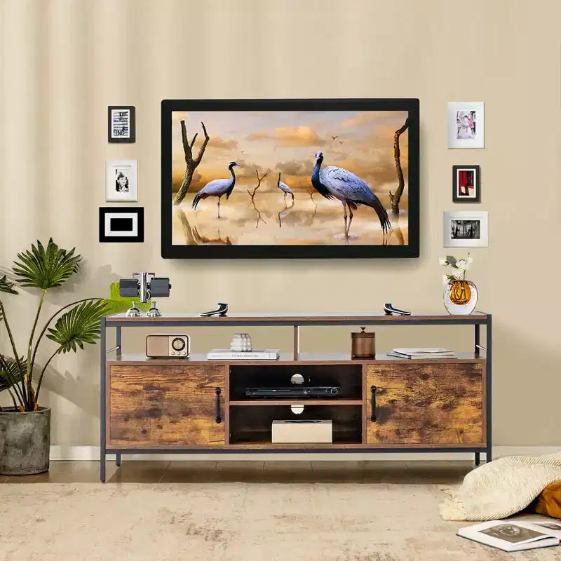 Industrial TV Stand for TVs up to 65" | 58" Wide | 2 Cabinets & Adjustable Shelf