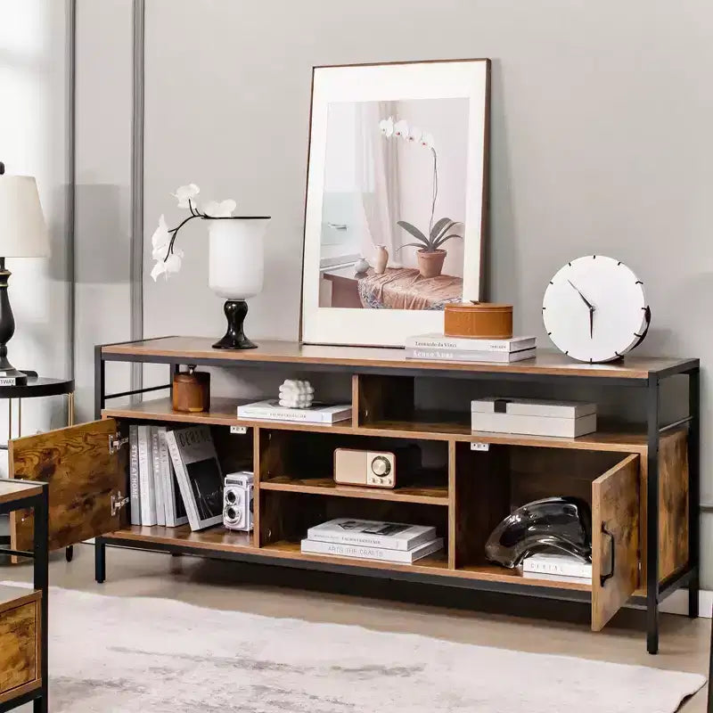 Industrial TV Stand for TVs up to 65" | 58" Wide | 2 Cabinets & Adjustable Shelf
