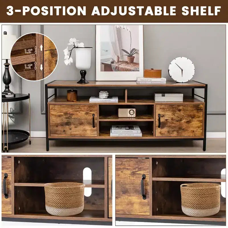 Industrial TV Stand for TVs up to 65" | 58" Wide | 2 Cabinets & Adjustable Shelf