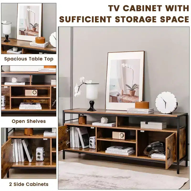 Industrial TV Stand for TVs up to 65" | 58" Wide | 2 Cabinets & Adjustable Shelf