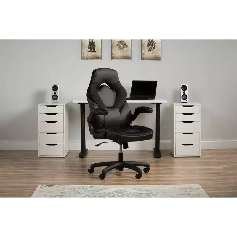 Ergonomic Gaming Chair | Flip-up Arms | Bonded Leather | 275 lb | 5-Year Warranty