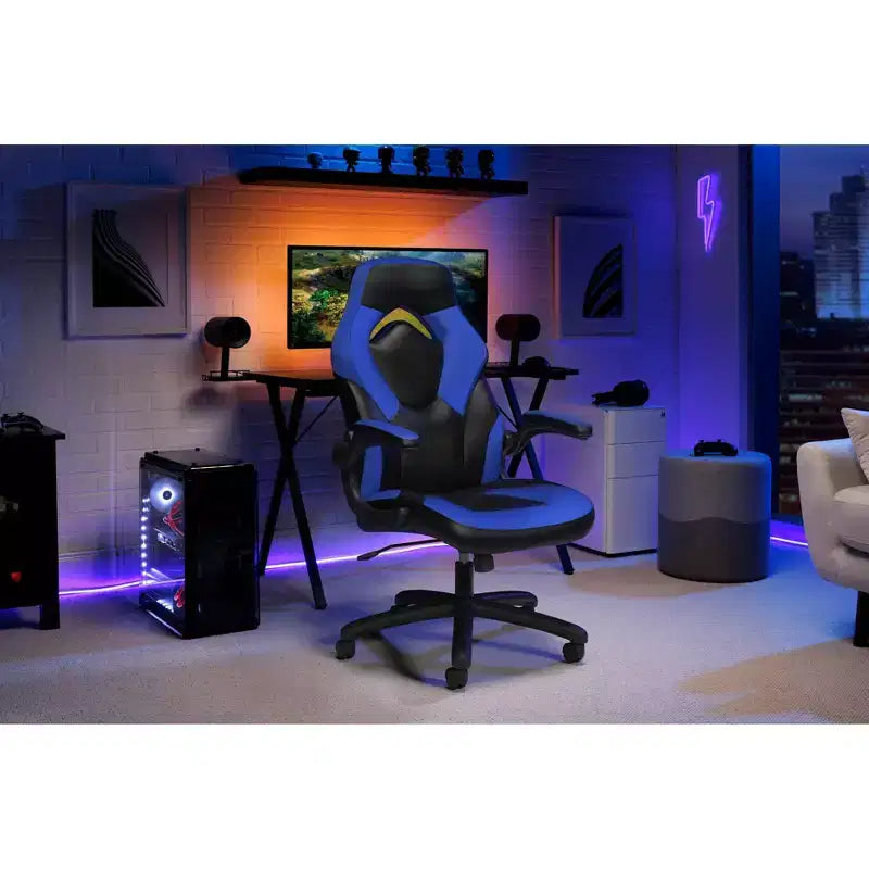 Ergonomic Gaming Chair | Flip-up Arms | Bonded Leather | 275 lb | 5-Year Warranty