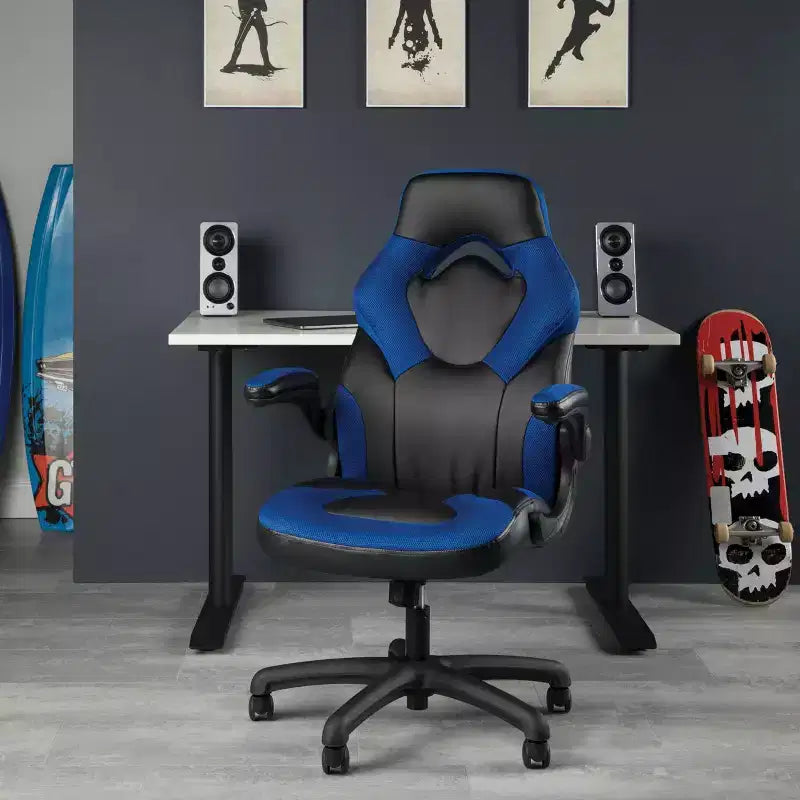 Ergonomic Gaming Chair | Flip-up Arms | Bonded Leather | 275 lb | 5-Year Warranty