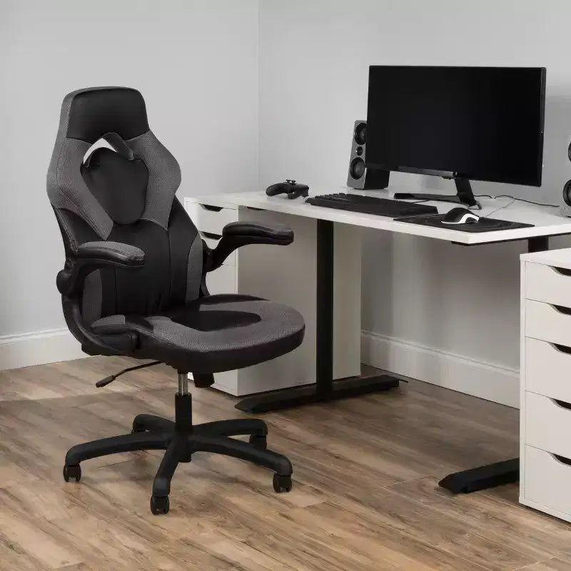 Ergonomic Gaming Chair | Flip-up Arms | Bonded Leather | 275 lb | 5-Year Warranty