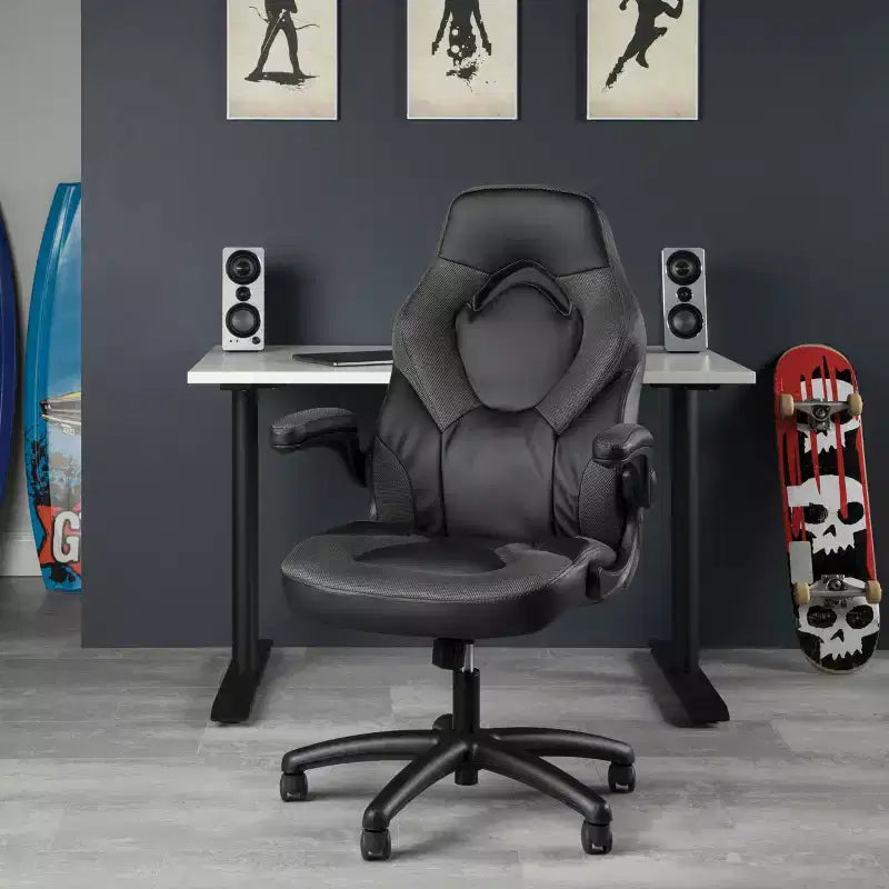 Ergonomic Gaming Chair | Flip-up Arms | Bonded Leather | 275 lb | 5-Year Warranty
